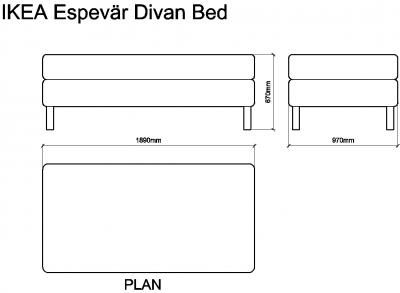 AutoCAD download IKEA Espevar Divan Bed DWG Drawing