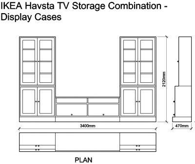 AutoCAD download IKEA Havsta TV Storage Combination - Display Cases DWG Drawing