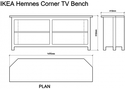 AutoCAD download IKEA Hemnes Corner TV Bench DWG Drawing