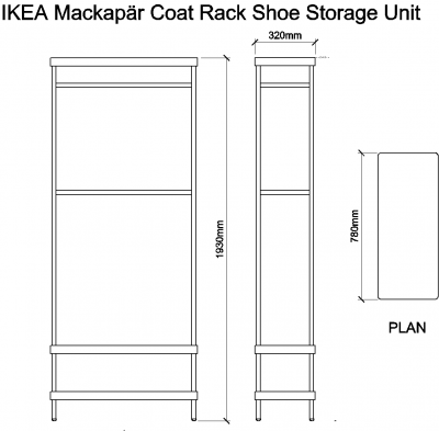 AutoCAD download IKEA Mackapar Coat Rack Shoe Storage Unit DWG Drawing