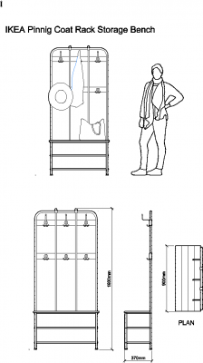 AutoCAD download IKEA Pinnig Coat Rack Storage  DWG Drawing