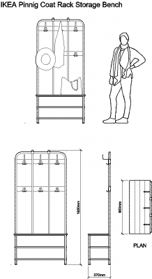 AutoCAD download IKEA Pinnig Coat Rack Storage Bench DWG Drawing