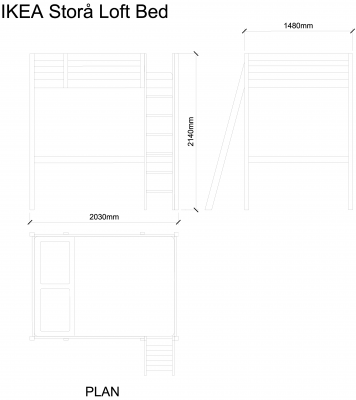 AutoCAD download IKEA Stora Loft Bed DWG Drawing