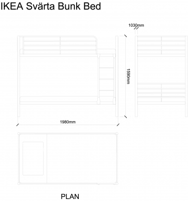 AutoCAD download IKEA Svarta Bunk Bed DWG Drawing