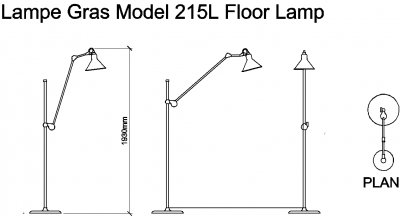 AutoCAD download Lampe Gras Model 215L Floor Lamp DWG Drawing