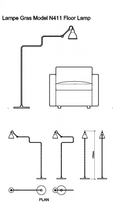 AutoCAD download Lampe Gras Model N411 Floor Lamp DWG Drawing