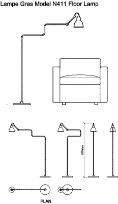 AutoCAD download Lampe Gras Model N411 Floor Lamp1 DWG Drawing