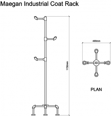 Maegan Industrial Coat Rack DWG Drawing
