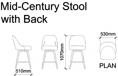 Mid - Century Stool with Back DWG Drawing