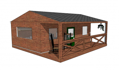 Wooden bungalow with corridor and hanging plant sketchup model
