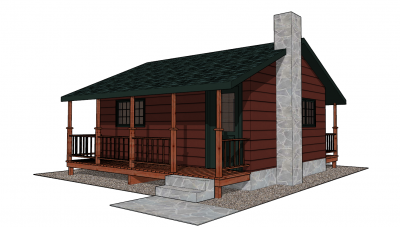 Wooden bungalow with black roof sketchup model