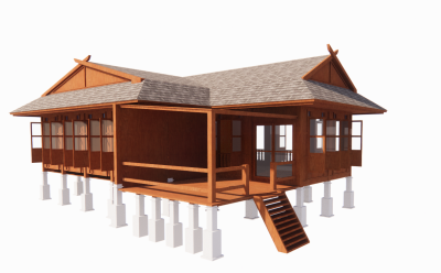 Resort wooden bungalow with concrete foundation sketchup model