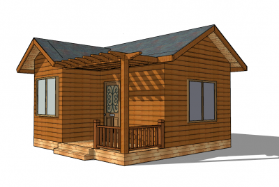 Wooden bungalow with grey title roof sketchup model