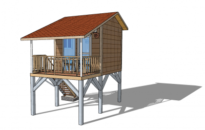 Bungalow with red roof and steel ladder sketchup model