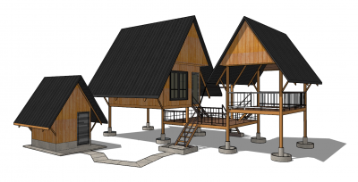 Combine 3 bungalows sketchup model