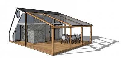 Bungalow with glass balcony roof sketchup model
