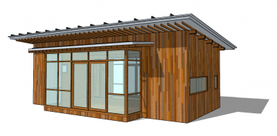 Bungalow with glass room sketchup model