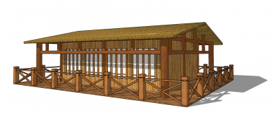Bungalow with 3 rooms and straw roof sketchup model
