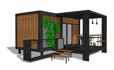 Bungalow with coffee bar sketchup model