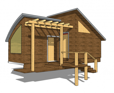 Wooden bungalow with 2 roofs sketchup model