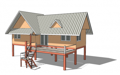 Bungalow with metal sheet roof sketchup model