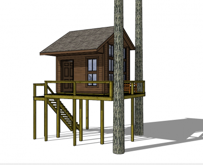 Single wooden bungalow near see sketchup
