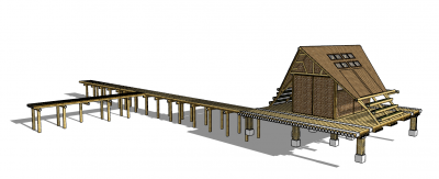 Bungalow with wooden bridge sketchup model