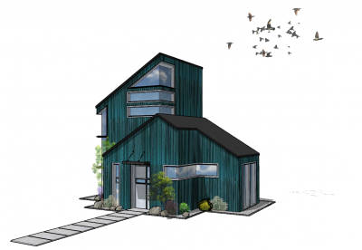 Blue bamboo bungalow sketchup model