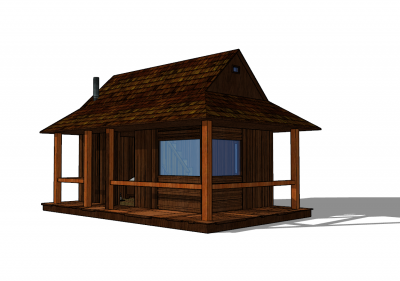 Wooden bungalow with chimney sketchup model