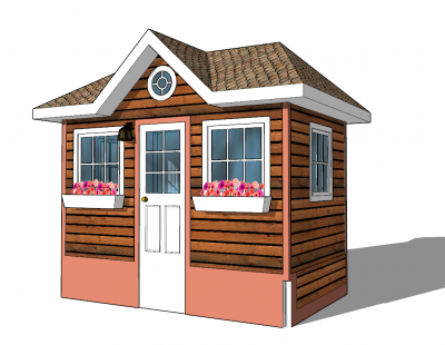 Bungalow with window flower pot sketchup model