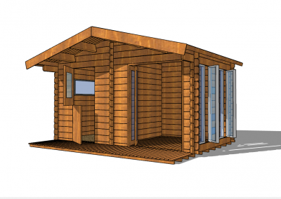 Brown wooden bungalow in resort sketchup model
