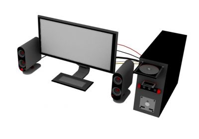Modern designed computer with a pair of speakers 3d model .3dm format