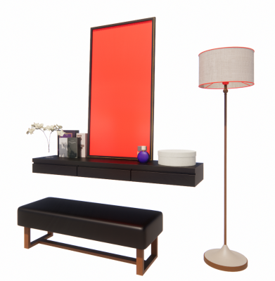 Makeup table with 3 drawers with floor lamp  revit family