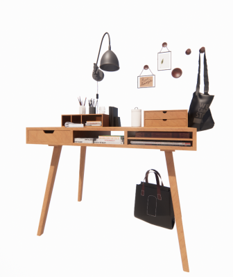 Makeup table with bags and wall mounted lamp revit family