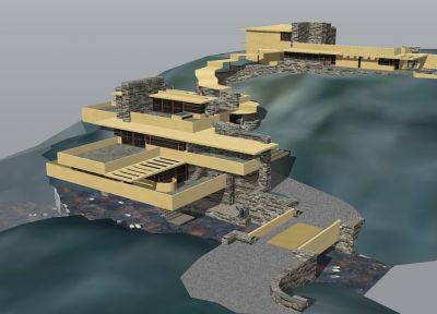 ★ Sketchup modelos de arquitetura 3D - queda de água-Frank Lloyd Wright