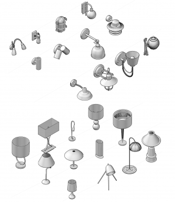 Luminárias de parede e mesa 3D DWG model collection