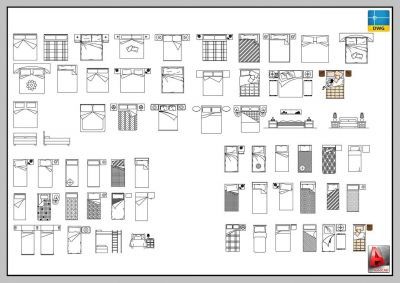 LARGE LIBRARY OF BEDS, FURNITURE-AUTOCAD-2D